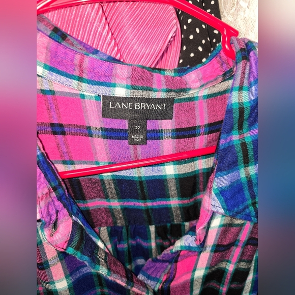 🍁🍂⚘️Lane Bryant pink and blue plaid high low tunic 22 - Picture 4 of 6